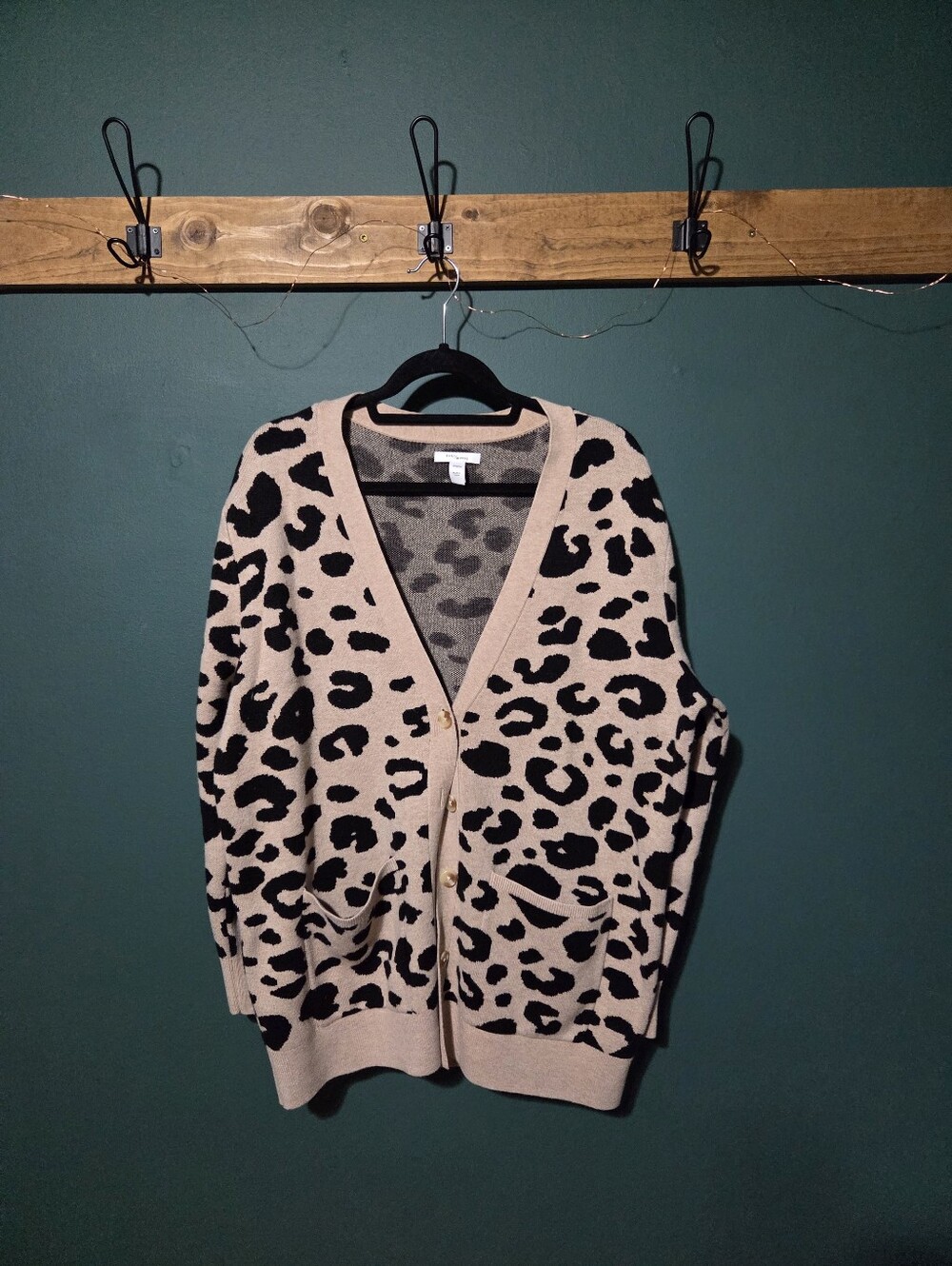Beige Leopard Print V-Neck Cardigan Sweater